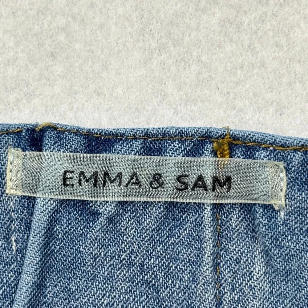 Emma & Sam Crop Top Womens Small Blue Denim Triangle Halter Hook Eye Bralette